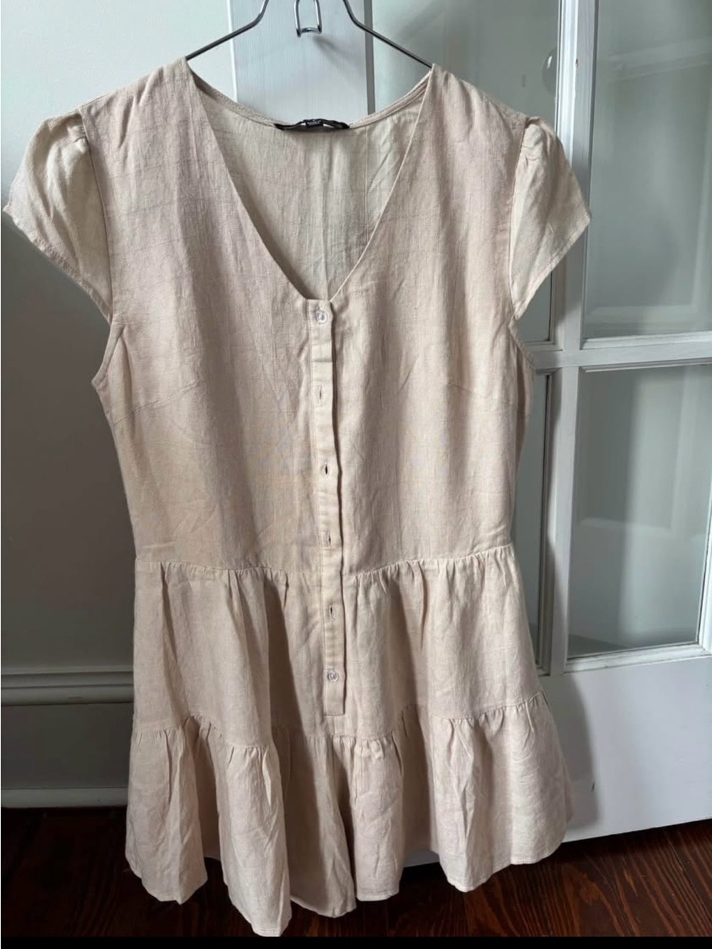 Lulu's Linen Button-Front Tiered Romper